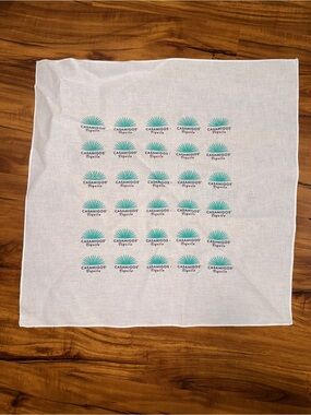 Tequila White Cotton Bandana with Teal Logo Pattern